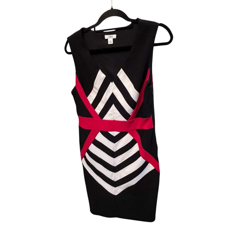 Cato size 14 black & white sleeveless dress red accents slimming , sleeveless
